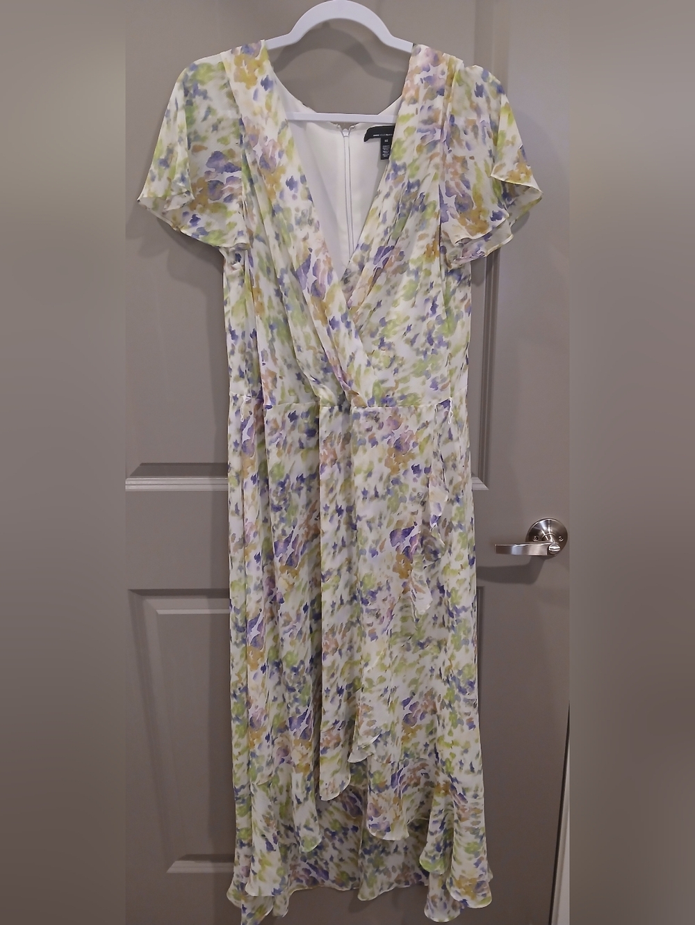 White House Black Market White Floral Print Dress with Purple & Green Accents